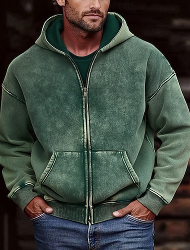  Homens Moletom Full Zip Hoodie Moletom com zíper moletom envelhecido Preto Rosa Azul Real Com Capuz Tecido Zíper Bolsos Casual Diário Streetwear Roupa de rua Casual Outono & inverno Roupa Moletons