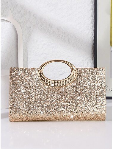  Femmes Sac de soirée Pochette Mini Sac de Poignet Sacs à Épaule faux cuir Soirée Fête de mariage Paillettes Chaîne Sac Multi-Porté Couleur Unie Argent Noir Champagne