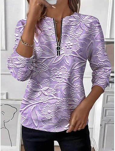  Γυναικεία Φούτερ πουλόβερ Φούτερ με φερμουάρ Φλοράλ Γραφική Μοντέρνα Καθημερινό Μακρυμάνικο Στρογγυλή Ψηλή Λαιμόκοψη Κανονικά μπλουζάκια Δρόμος Καθημερινή Ένδυση Κουρελού Φερμουάρ Στάμπα