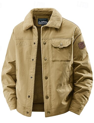  Herren Winterjacke Fleecejacke Cargo-Jacke Freizeitjacke Urlaub Täglich Thermowarm Tasche Fleece Herbst Winter Einfach Mode Streetwear Revers Regulär Khaki Armeegrün Dunkelblau Jacken