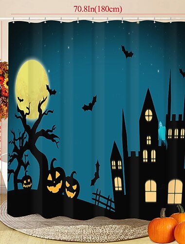  Rideau de douche d'Halloween avec crochets pour salle de bain, rideau de douche, ensemble de décoration de salle de bain, polyester imperméable, lot de 12 crochets en plastique, têtes de mort