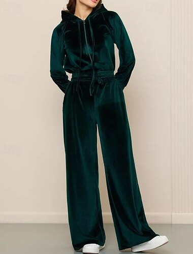  Γυναικεία Ενεργό Μοντέρνα Μπλούζα Φούτερ με Κουκούλα Σετ παντελονιών Μακρυμάνικο Με Κουκούλα Συμπαγές Χρώμα Κορδόνι Φερμουάρ Αργίες Καθημερινά Ρούχα Εξόδου Μαύρο Ανθισμένο Ροζ Βαθυγάλαζο Φθινόπωρο