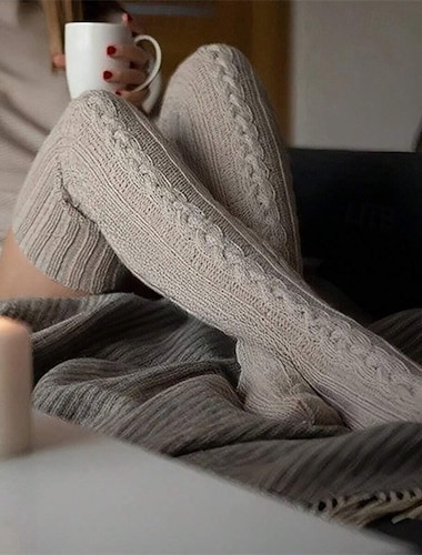  Damen Knielange Socken Strümpfe Outdoor Ferien Einfarbig Acrylfasern Basic Lässig Elastisch Warm 1 Paar