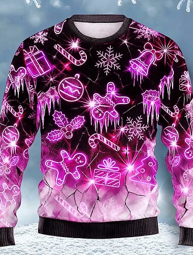  عيد الميلاد المجيد رجالي جرس عيد الميلاد ندفة ثلجية كنزة صوفية تريكو كرونيك كاجوال عطلة مناسب للبس اليومي مهرجان طباعة ثلاثية الأبعاد الدفء كم طويل الربيع الخريف الشتاء أحمر أزرق أرجواني