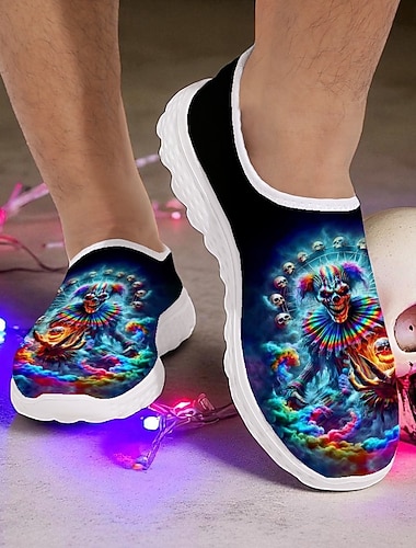  Herresneakers med slip-on-motiv og neon gresskarhus, lette fritidssko til halloweenfest og turgåing