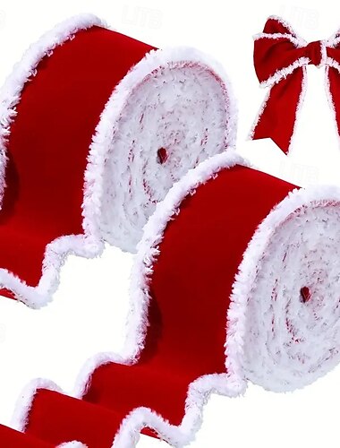  2 ruller rødt fløyelsbånd til jul, 2 m per rull, 80 % nylon og 20 % bomull til hobbybånd til kranser, høytids- og sesongdekorasjoner til jul, valentinsdagen, uavhengighetsdagen og høsten. &vinter