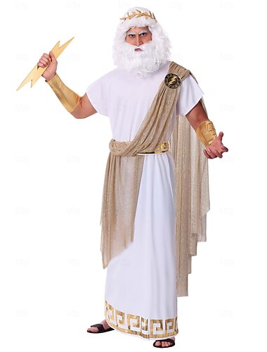  Ancient Greek Roman Fancy Costume Chiton God Zeus Fancy Dress Men's Fantasy Halloween Carnival Performance Adults Headband Costume