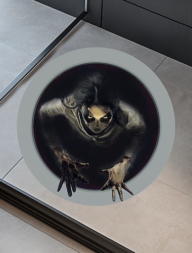  Autocollant de sol 3D d'Halloween, autocollant de sol fantôme effrayant aux cheveux longs, autocollant mural d'horreur créatif pour salon, décoration d'ambiance de maison hantée