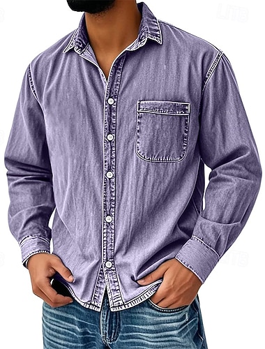 Herren Hemd Freizeithemd Vintage-Shirt Knopfhemd Schwarz Hellgrün Wein Marineblau Blau Langarm Einfach Revers Ausgehen Streetwear Tasche Bekleidung Mode Retro Vintage   Herren Hemd Freizeithemd Vintage-Shirt Knopfhemd Schwarz Hellgrün Wein Marineblau Blau Langarm Einfach Revers Ausgehen Streetwear Tasche Bekleidung Mode Retro Vintage