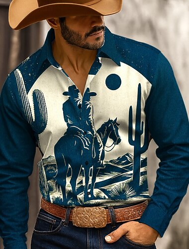 Férfi Cowboy lovaglás Ing Nyugati ing Gombos póló Hosszú ujj Vintage Retro Szabadtéri Hétköznapi Munkaruha Tavasz Ősz Térfogatcsökkenés 3D nyomtatás galléros ingek Rubin Medence Lóhere   Férfi Cowboy lovaglás Ing Nyugati ing Gombos póló Hosszú ujj Vintage Retro Szabadtéri Hétköznapi Munkaruha Tavasz Ősz Térfogatcsökkenés 3D nyomtatás galléros ingek Rubin Medence Lóhere