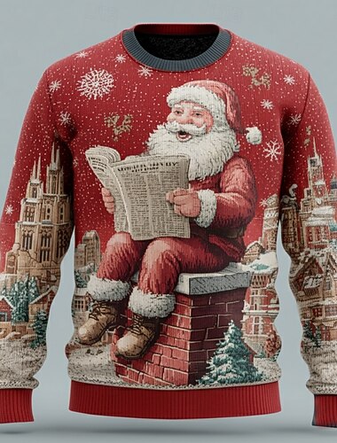  Stygg julegenser Herre julenissen Pullover genser Strikketøy Crewneck Fritid Feriereise Daglig Festival 3D-utskrift Hold Varm Langermet Vår Høst Vinter Svart Rød Grønn