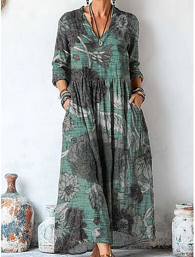  Női Maxiruha Nyári ruha Rakott ruha Szabadság Alkalmi Boho Alkalmi Tengerpart Grafika Paisley Hosszú ujj V-alakú Bíbor Barna Lóhere Szürke Tavasz Ősz Tél