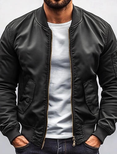  Per uomo Giubbotto bomber Giacca militare Formale Casa Giacca a Vento Tasca Puro Primavera Autunno Tinta unica Attivo Neutro Senza colletto Corto Nero Blu Verde Giacca
