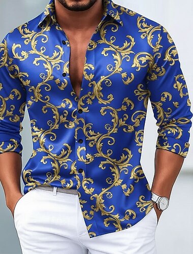  Per uomo Stampa Floreale Barocco Fiori Camicia Camicia in raso Camicia elegante Manica Lunga Vintage Retrò Vacanza Abbigliamento Quotidiano Estate Primavera Autunno Collo ripiegato Stampa 3D Camicie