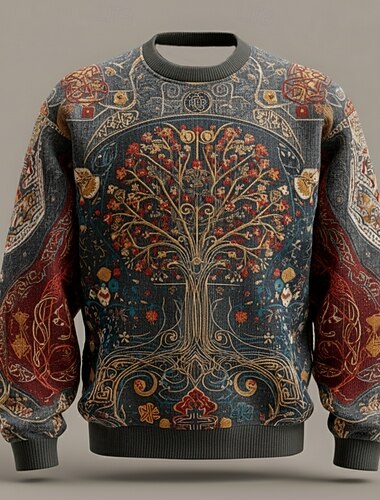  Homens Viking Árvore da Vida Pulôver suéter Roupa de Malha Crewneck Retro Vintage Casual Férias Rua Diário Impressão 3D Tricôt Mantenha Quente Manga Longa Outono Inverno Preto Azul Cinzento