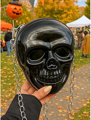  Halloween-schoudertas voor dames met kettingriem, 3D-skelet-schoudertas, gothic-party clutch-handtas voor kostuums, cosplay en uitgaansgelegenheden
