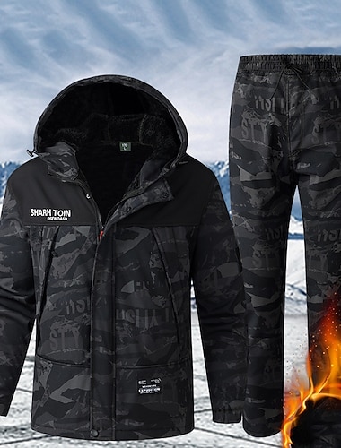  Homens Jaqueta de Trilha Casaco de lã Casaco de inverno Jaqueta Puffer Conjunto Térmico Inverno Outono Ao ar livre camuflagem Térmico / Quente Prova-de-Água A Prova de Vento Blusas Preto Verde