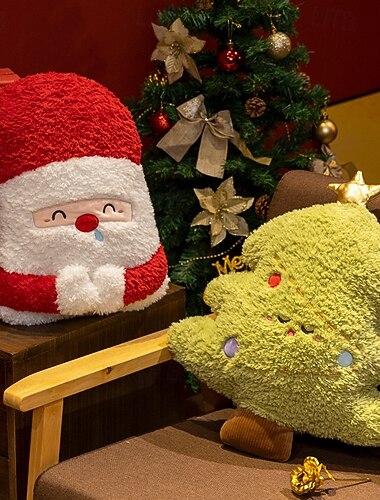  juletrepute på lager, plysjdukkedekorasjon til julenissen, festlig sofapute, vinduspute til høytiden, julehjemmedekor