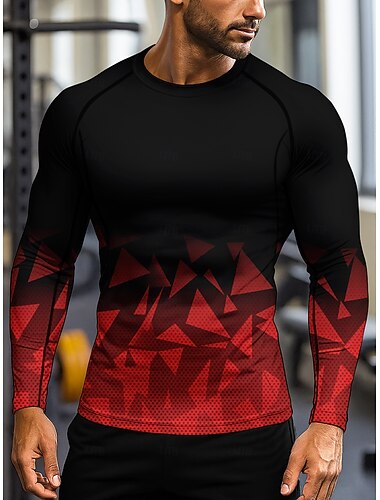  Férfi Majica za trčanje Sportos póló Torna póló Fitness póló Edzés ing Összeütköző színek Hosszú ujj Póló Mértani UPF 50 UV ellenálló Mekano Upijanje znoja Mountain bike Edzőterem edzés Túrázás