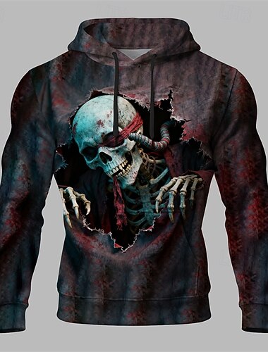  Halloween Voor heren Doodskoppen Trui met capuchon Modieus Dagelijks Casual Lange mouw Capuchon Vakantie Feest Streetwear Festival Bordeaux Trekkoord Opdrukken Herfst Winter Ontwerper S M L XL 2XL 3XL