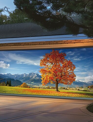  Copertura per porta del garage Grande appeso Paesaggio Montagna 森林 Rustico 3D Da serata All'aperto Sfondi di ripresa Porta d'ingresso Arredamento per la casa