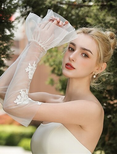  Tüll Könyökön felül Kesztyű Elegáns / Buli / Este / Stílusos Val vel Tiszta Szín Esküvői / party kesztyű