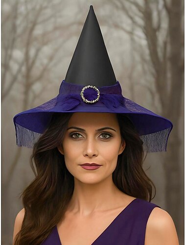 女性用ハロウィン魔女帽子 - ゴシック尖った帽子、レースとラインストーンのバックル付き、コスチュームパーティーやコスプレ用の複数の色