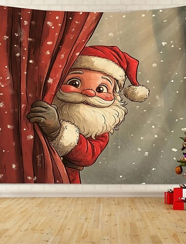  jul hengende billedvev julenissen kikker juletre pepperkakehuspynt baller stor veggkunst veggmaleri dekor teppe gardin feriehjem soverom stue festlig festdekorasjon