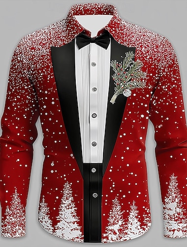Vánoce Pánské Vánoční kostým Smokingová košile s potiskem kravaty Košile Košile na knoflíky Dlouhý rukáv Legrační Venkovní Dovolená Jaro Podzim Přehnutý 3D tisk košile s límečkem Červená 1 Rubínov   Vánoce Pánské Vánoční kostým Smokingová košile s potiskem kravaty Košile Košile na knoflíky Dlouhý rukáv Legrační Venkovní Dovolená Jaro Podzim Přehnutý 3D tisk košile s límečkem Červená 1 Rubínov