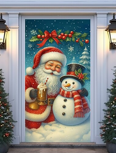  Christmas Door Cover, Cute Reindeer Holiday Door Curtain with "Christmas Is Coming" Sign, 2025 Xmas Festive Door Hanging for Porch Party Home Decoration