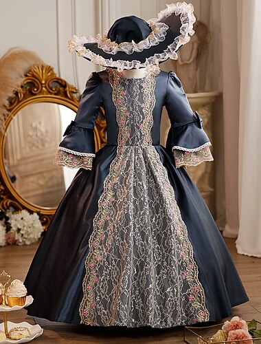  Rokoko Viktorianisch Steampunk Maxi Partykostüm Zubehör Glockenärmel Prinzessin Schleife Retro Ballkleid Spitzkragen Kostüm Mädchen königlich Weihnachten Halloween Karneval Maskerade Hochzeitsfeier
