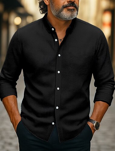 Herren Hemd Waffelhemd Freizeithemd Knopfhemd Hemden zum Herausstecken Schwarz Weiß Blau Kaki Langarm Einfach Revers Lässig Täglich Bekleidung Strickware Mode Streetwear Cool   Herren Hemd Waffelhemd Freizeithemd Knopfhemd Hemden zum Herausstecken Schwarz Weiß Blau Kaki Langarm Einfach Revers Lässig Täglich Bekleidung Strickware Mode Streetwear Cool