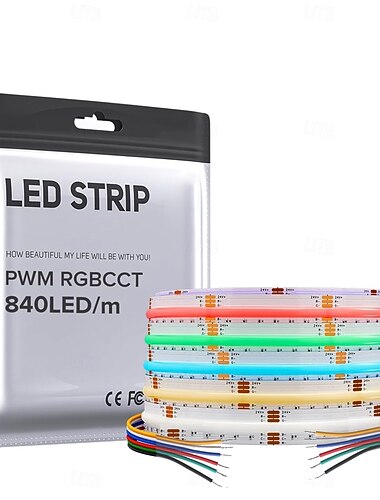  Cob LED páska rgbcct měnící barvu 16,4 stop 840 led/m flexibilní světlo s vysokou hustotou světla volitelný rf 2,4 ghz bezdrátový dálkový ovladač tuya 4 zóny skupinové ovládání pwm rgbcct