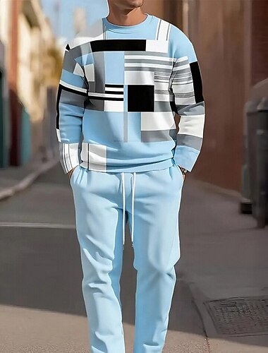  Férfi Színes 2db 3D pulóver készletek Tracksuit Pulóver pulóver Hosszú ujj Hosszú nadrág Terített nyak Sportos Alkalmi Napi Modern Hétköznapi Szabadság 3D nyomtatás Tavasz Ősz Tél Fekete Kék Rubin