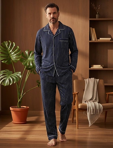  Ανδρικά Ρουχισμός Ύπνου Σετ Πυτζάμες Πιτζάμα Τοπ και Παντελόνι 1set Ταινία Μοντέρνα Στυλάτο Κλασσικό Σπίτι Καθημερινά Κρεβάτι Πολυεστέρας Άνεση Moale Αναπνέει Πέτο Μακρυμάνικο Πουκάμισο Παντελόνι