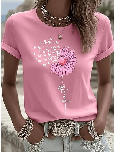  בגדי ריקוד נשים חולצה קצרה פרחוני גראפי וינטאג' מסוגנן קלסי שרוולים קצרים צווארון עגול קצר צווארון עגול חולצות רגילות יומי ליציאה סוף שבוע דפוס שחור לבן ורוד מסמיק ורוד ורד קיץ אביב סתיו