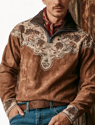  Ανδρικά Φυλής Cowboy Πουλόβερ Etnic Vintage ρετρό Μακρυμάνικο Όρθιος Γιακάς ΕΞΩΤΕΡΙΚΟΥ ΧΩΡΟΥ Δουλειά Δώρο Μαύρο Καφέ Πράσινο του τριφυλλιού Φερμουάρ Φθινόπωρο Χειμώνας Σχεδιαστής Τ M L XL XXL XXXL