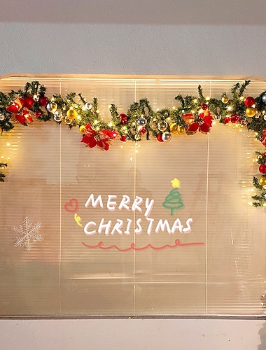  Geschenk-Girlande mit Lichtern künstliche grüne Weihnachtsgirlande für Treppengeländer Mantel-Dekorationen mit roten Blumen Beeren-Clustern Nadel-Kiefer und Kugeln Winter Innen- und Außen-Deko