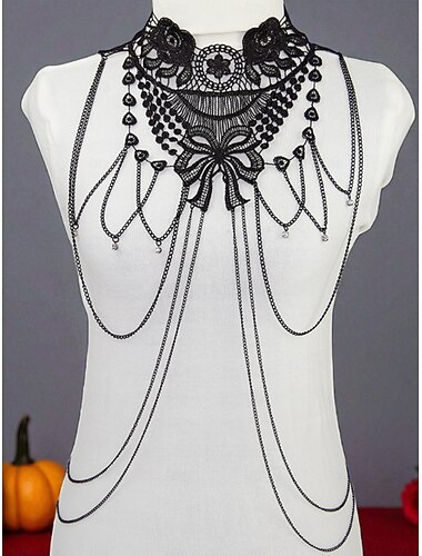  Collier chaîne de corps gothique noir pour femme - bijou tendance pour Halloween et tenues de soirée