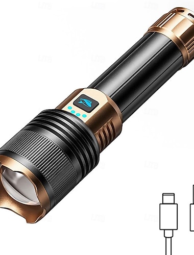  Lampes de poche LED haute luminosité avec lentille d'allumage, lampe de poche rechargeable super lumineuse 2000 lm, zoomable, quatre modes, lampe de poche tactique étanche pour les essentiels du