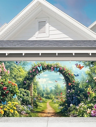  arazzo Copertura per porta del garage Grande appeso Farfalla Arco Rustico 3D Da serata All'aperto Sfondi di ripresa Porta d'ingresso Decorazioni Parete Porta Sfondo