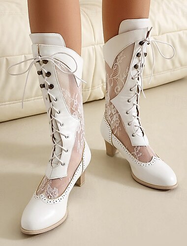 Botas blancas con cordones de estilo victoriano para mujer con paneles de encaje: calzado vintage elegante para bodas y ocasiones especiales