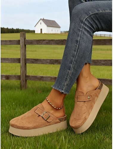  Dámské nazouvací boty na platformě s nastavitelnou přezkou, ležérní retro farmářský styl pro každodenní outfity