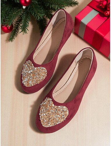  Bordeauxrode suède instappers voor dames met een glinsterend hartvormig strass-motief – chique schoenen voor dames, geweldig voor kerstfeestjes en dagelijkse outfits