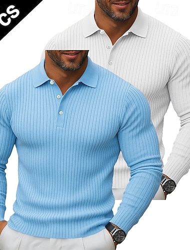 Pánské Top z žebrovaného úpletu Golfové polokošile ulice Ležérní Klopa Dlouhý rukáv Základní Moderní Bez vzoru 2 ks Knoflíky Jaro Podzim Celý rok Slim Šedá / Námořnická modř Šedá / bílá Modrá + bíl   Pánské Top z žebrovaného úpletu Golfové polokošile ulice Ležérní Klopa Dlouhý rukáv Základní Moderní Bez vzoru 2 ks Knoflíky Jaro Podzim Celý rok Slim Šedá / Námořnická modř Šedá / bílá Modrá + bíl