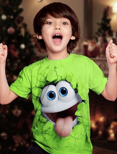  Weihnachten Jungen 3D Cartoon T-Shirt Kurzarm Sommer Frühling Mode Basic Kinder 4-12 Jahre Rundhalsausschnitt Outdoor Lässig Täglich Normale Passform