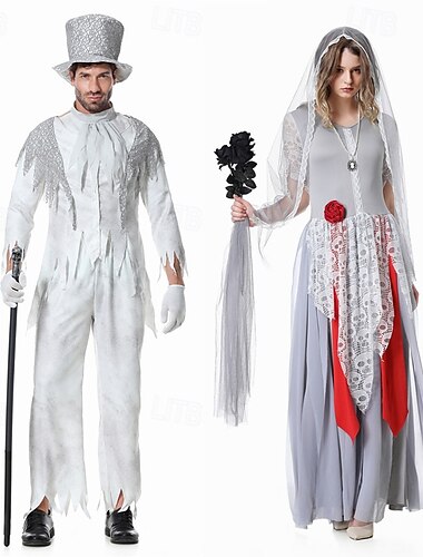  Zombie Spose zombie Halloween Vestito Costume di fantasia Costumi per Coppie Horror Spaventoso Cosplay Adulti Per donna Halloween Carnevale Performance Feste Costumi di Halloween facili Vestirsi