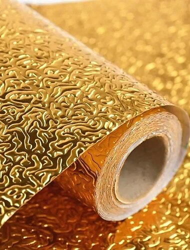  2 rolki naklejek na ścianę nad blatem kuchennym, samoprzylepna tapeta z folii aluminiowej – odporna na temperaturę do 230°C, olejoodporna, wodoodporna, łatwa do przycięcia, do szafek, kuchenek i