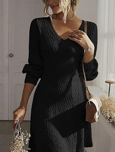  Per donna Abito Midi Vestito da Festa Vestito Casual Attillato Abito Elegante Elegante Moda Moderno All'aperto Feste Quotidiano Taglia piccola Semplice Manica Lunga Scollo a V Nero Bianco Blu