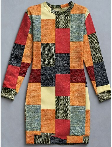  Dame Mini kjole Skiftkjole Genserkjole Fest Fritid Bohem Hjem utendørs Skole Normal Blomstret Grafisk Geometrisk Langermet Crew-hals Lilla Oransje Grønn Vår Høst Vinter